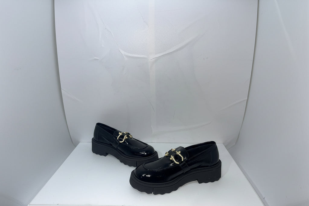 Mocassini Donna Neri con Morsetto Dorato - Loafers Platform Chunky