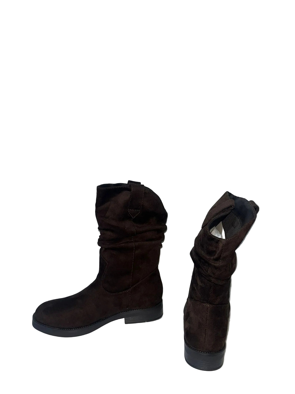 Stivali Slouchy Marroni in Camoscio con Tacco Basso