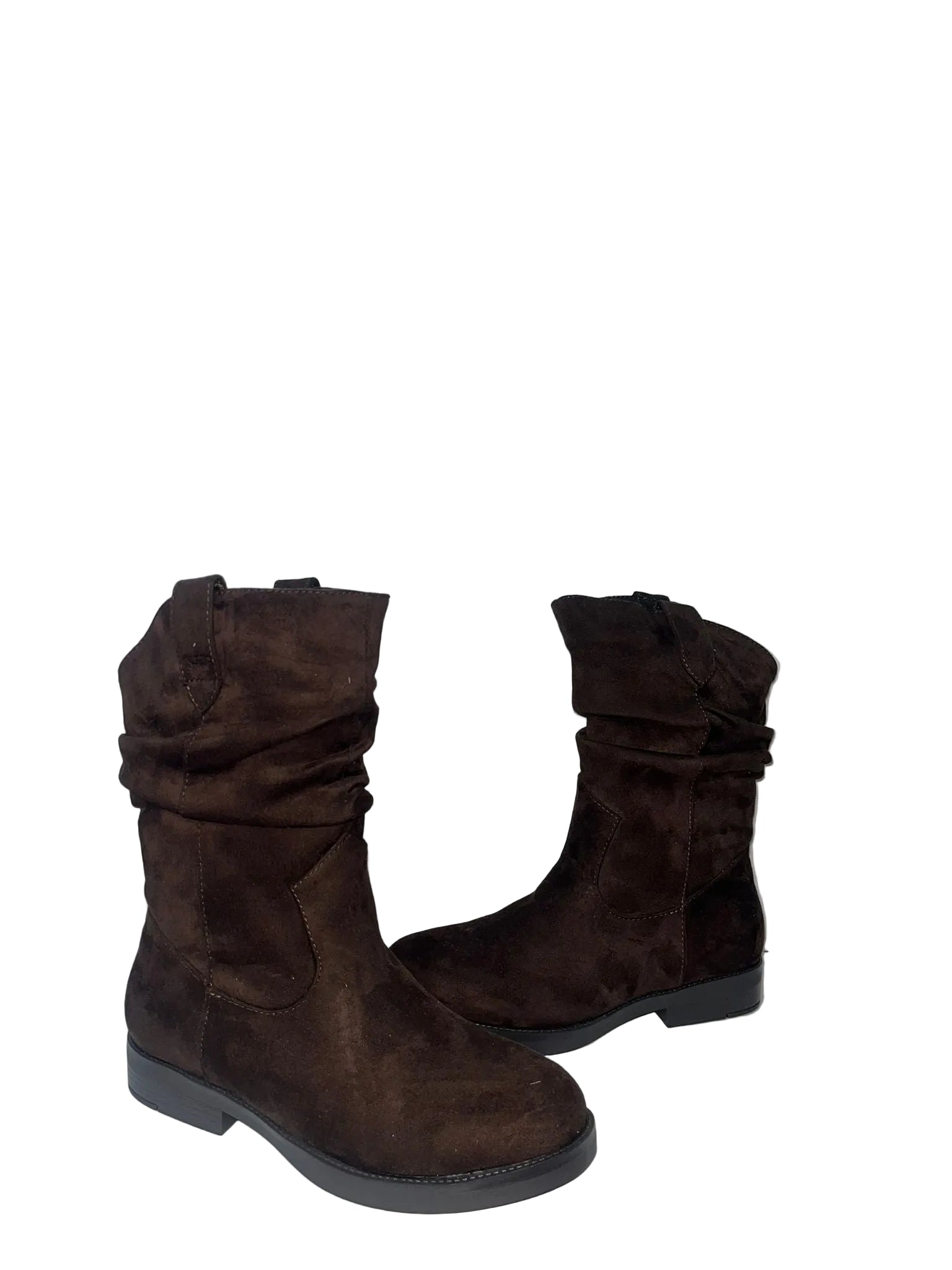 Stivali Slouchy Marroni in Camoscio con Tacco Basso