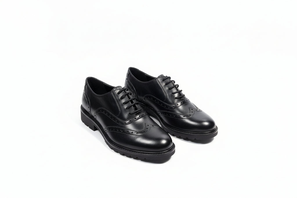 Stringate Oxford Nere in Pelle con Suola Chunky