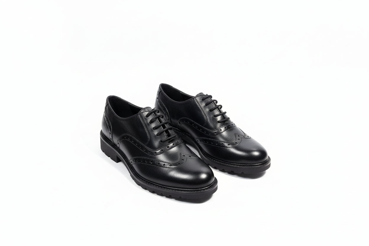 Stringate Oxford Nere in Pelle con Suola Chunky