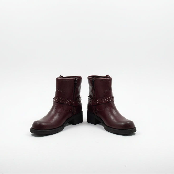 Stivaletti Texani Bordeaux in Pelle con Borchie