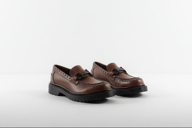 Mocassini Marroni in Pelle con Borchie e Suola Chunky