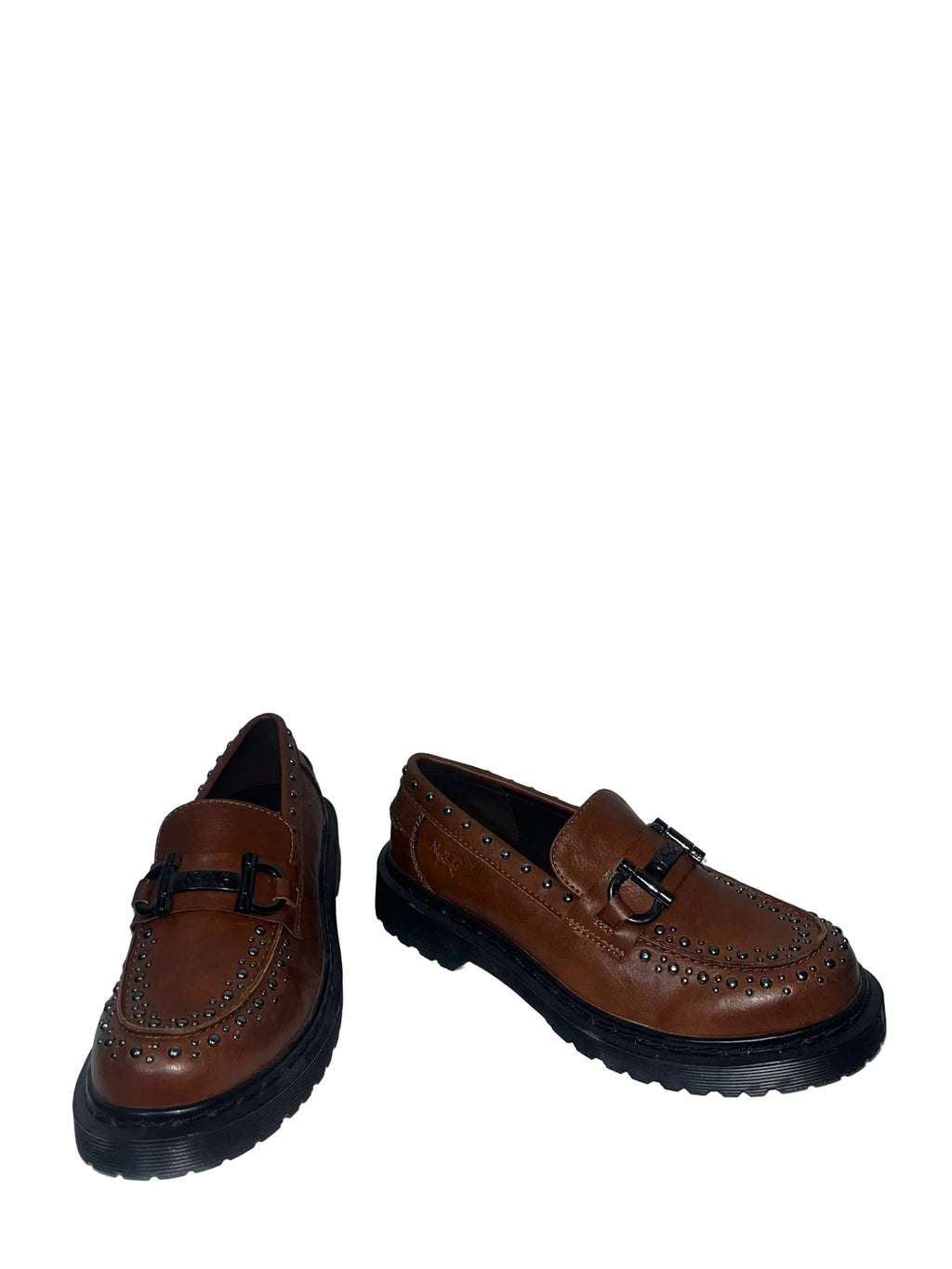 Mocassini Marroni in Pelle con Borchie e Suola Chunky