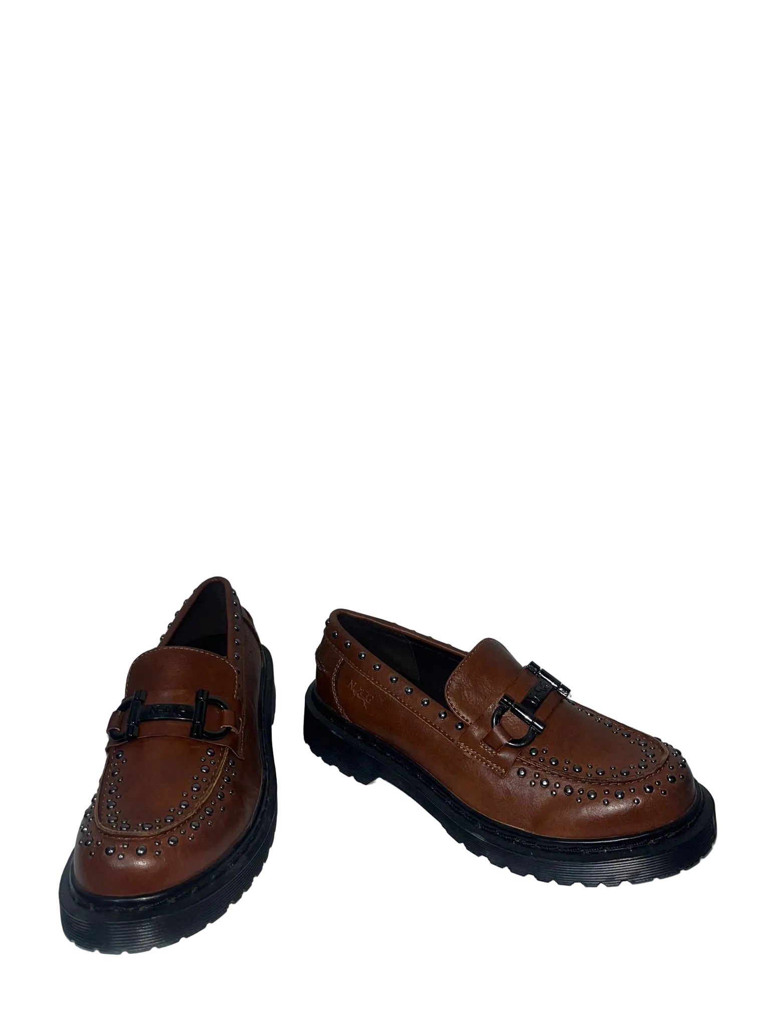 Mocassini Marroni in Pelle con Borchie e Suola Chunky