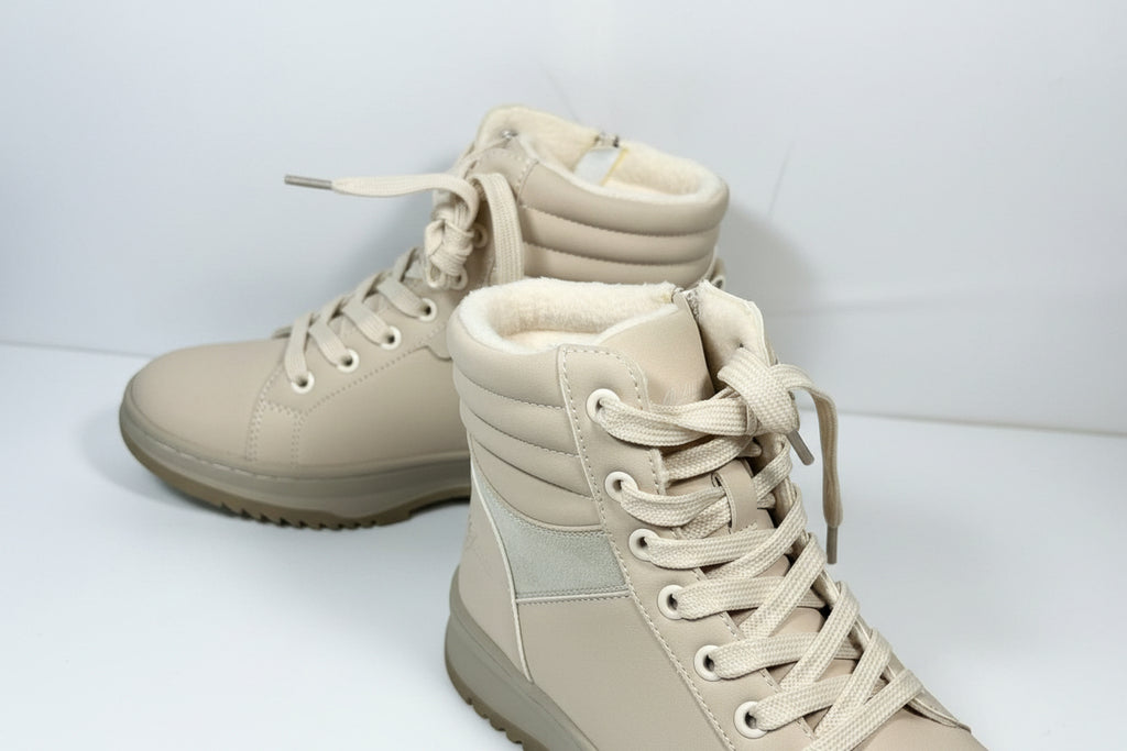 Stivaletti Donna Beige Imbottiti - Scarpe Invernali Comode con Suola Antiscivolo