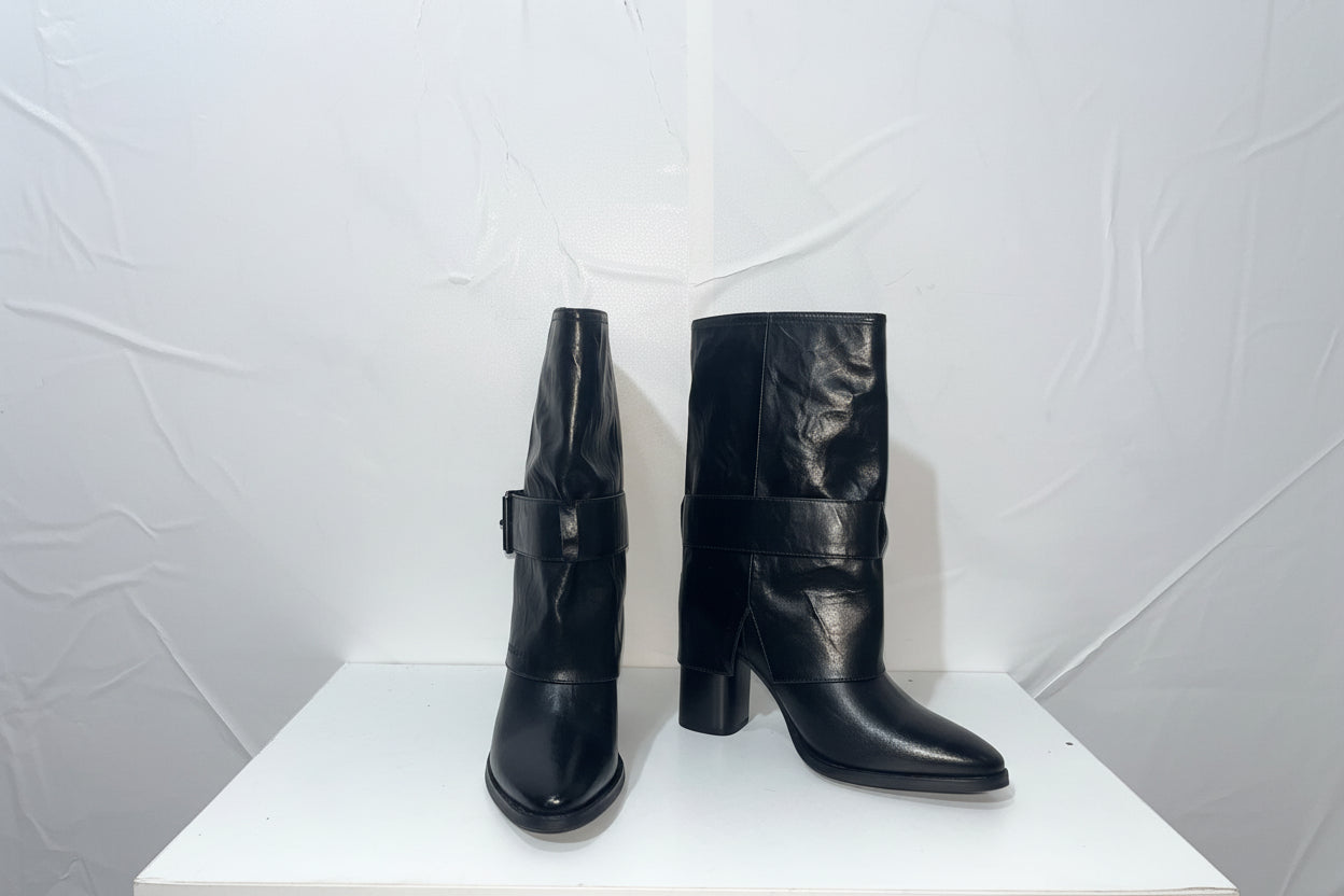 Stivali Neri in Pelle con Tacco e Fibbie - Campione Taglia 37