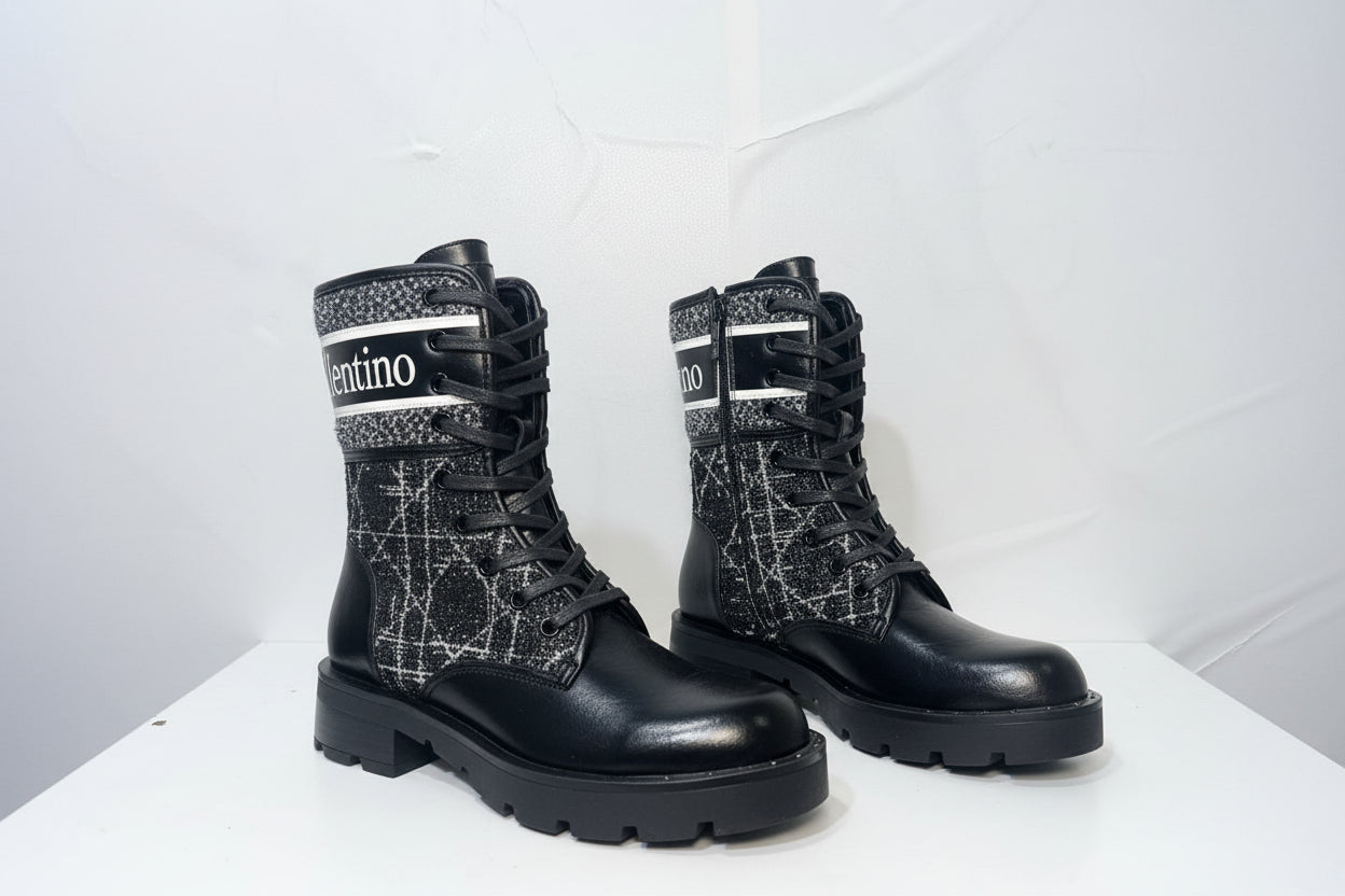 Anfibi Combat Boots Neri con Glitter e Logo - Campione Taglia 37
