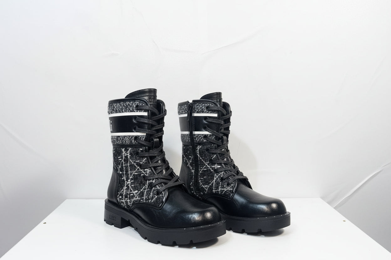 Anfibi Combat Boots Neri con Glitter e Logo - Campione Taglia 37