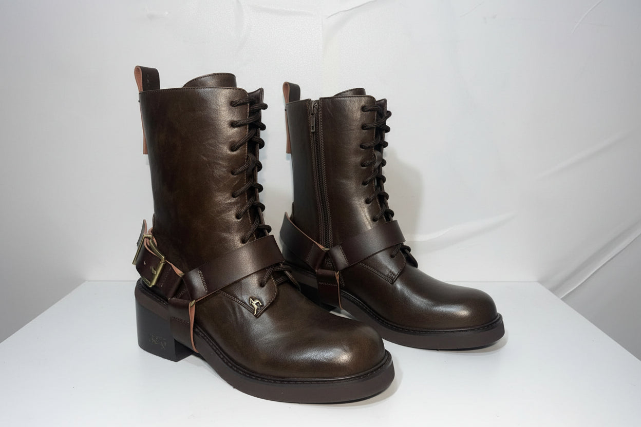 Anfibi Biker Boots in Pelle Marrone - Campione Taglia 37