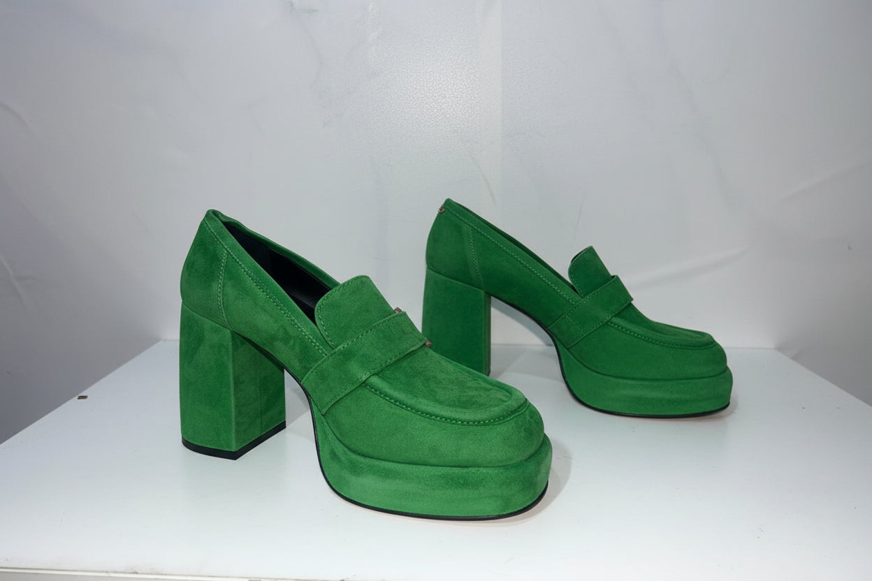 Mocassini Platform in Camoscio Verde - Campione Taglia 37