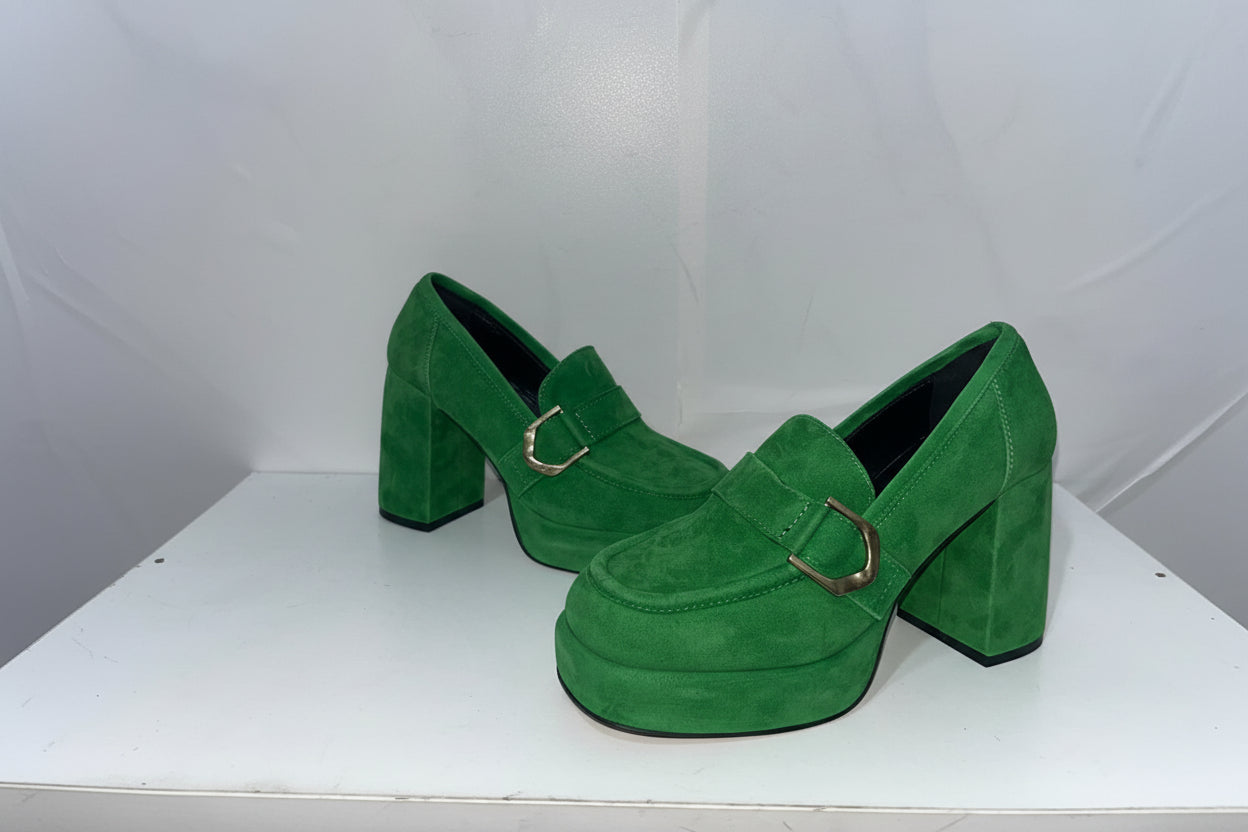 Mocassini Platform in Camoscio Verde - Campione Taglia 37