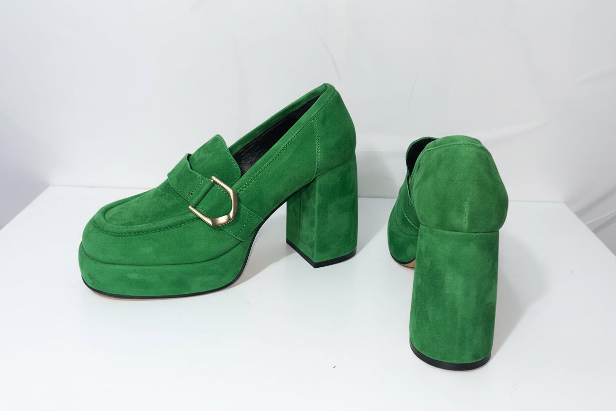Mocassini Platform in Camoscio Verde - Campione Taglia 37