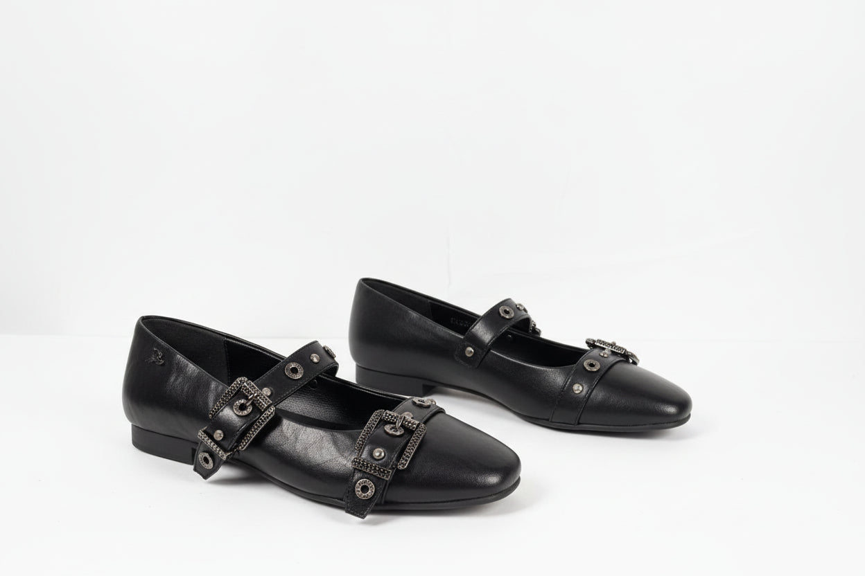 Ballerine Mary Jane Nere con Dettagli Gioiello - Campione Taglia 37