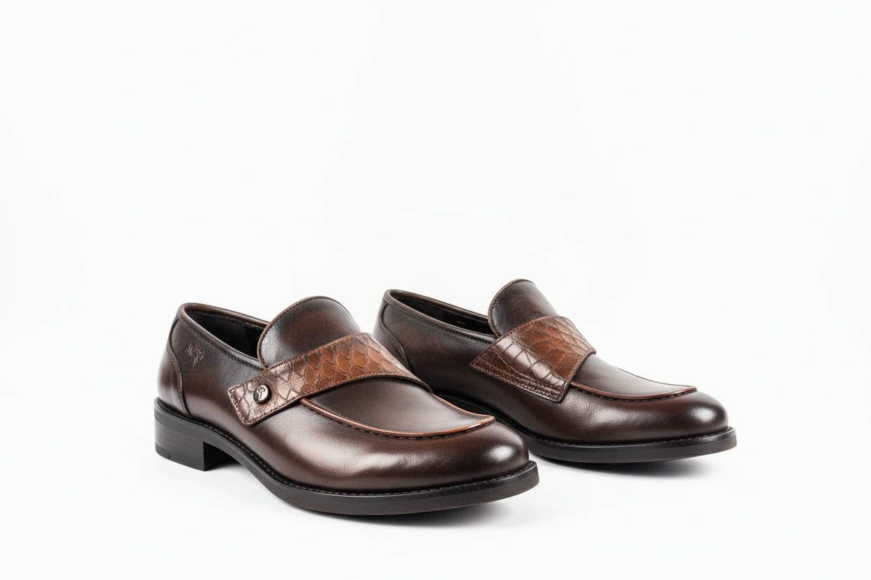 Mocassini Bicolore Nero e Marrone Effetto Coccodrillo - Campione Taglia 37