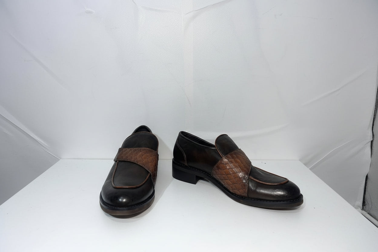 Mocassini Bicolore Nero e Marrone Effetto Coccodrillo - Campione Taglia 37