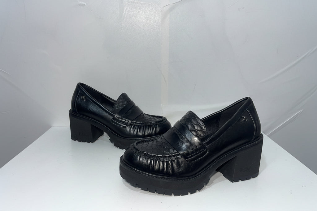 Mocassini Neri con Tacco Chunky e Suola Carrarmato