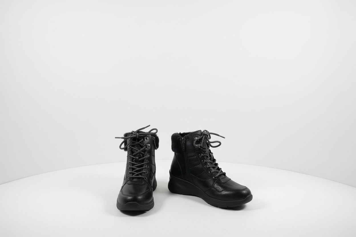 Stivaletti Donna Neri con Pelliccia - Scarpe Invernali Platform Imbottite