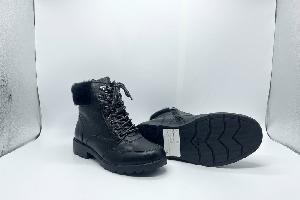 Stivaletti Donna Neri con Pelliccia - Scarpe Invernali Platform Imbottite