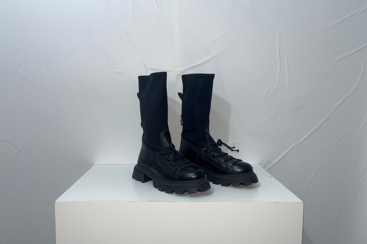 Anfibi Donna Neri Chunky - Combat Boots con Suola Carrarmato Spessa