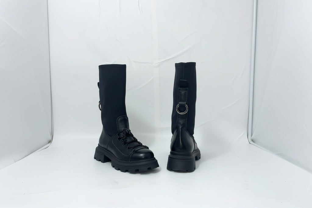 Anfibi Donna Neri Chunky - Combat Boots con Suola Carrarmato Spessa