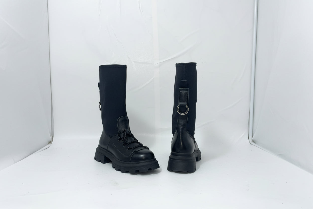 Anfibi Donna Neri Chunky - Combat Boots con Suola Carrarmato Spessa