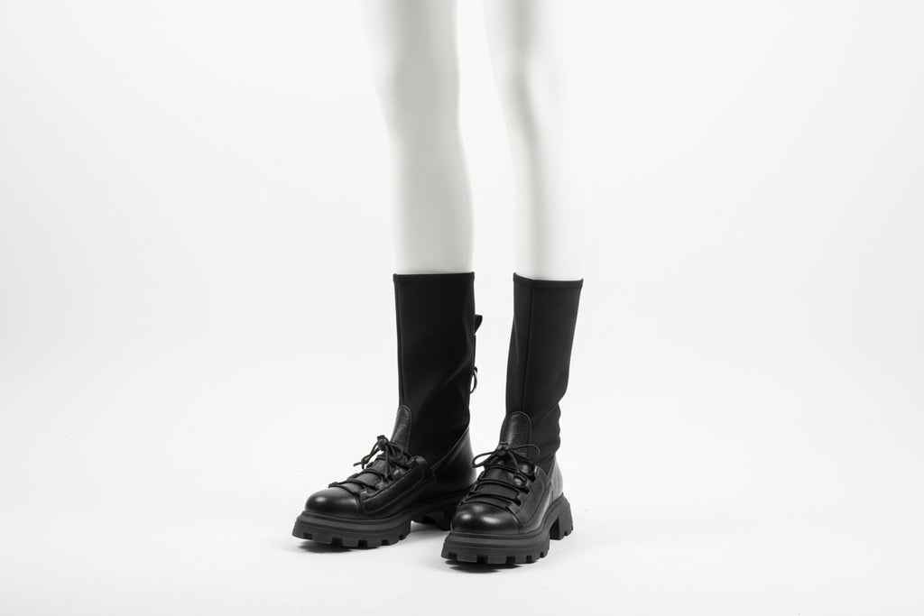 Anfibi Donna Neri Chunky - Combat Boots con Suola Carrarmato Spessa