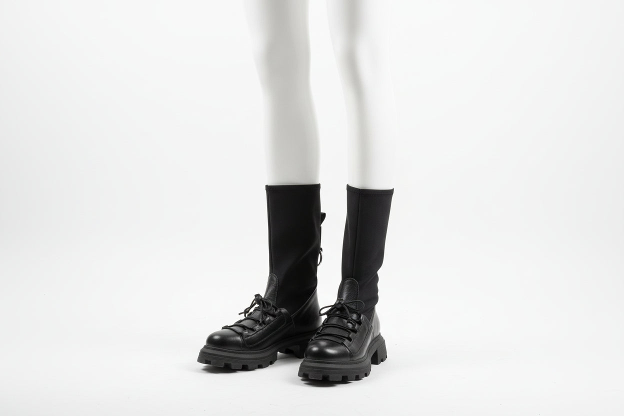 Anfibi Donna Neri Chunky - Combat Boots con Suola Carrarmato Spessa