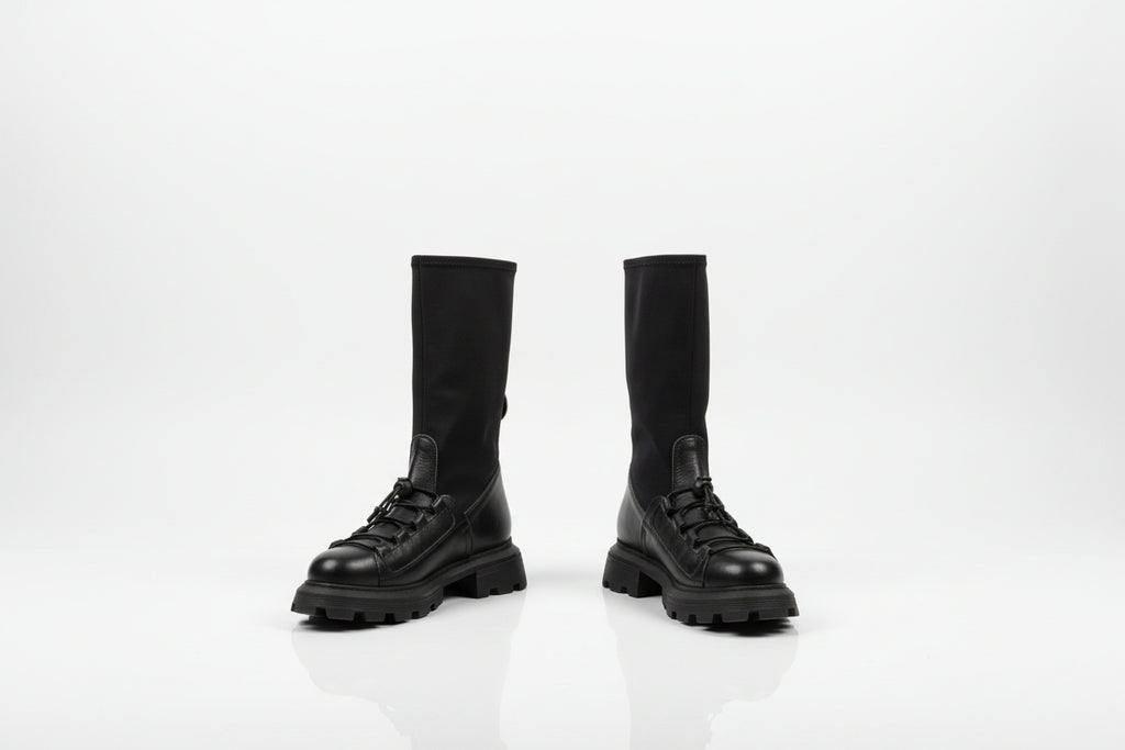 Anfibi Donna Neri Chunky - Combat Boots con Suola Carrarmato Spessa