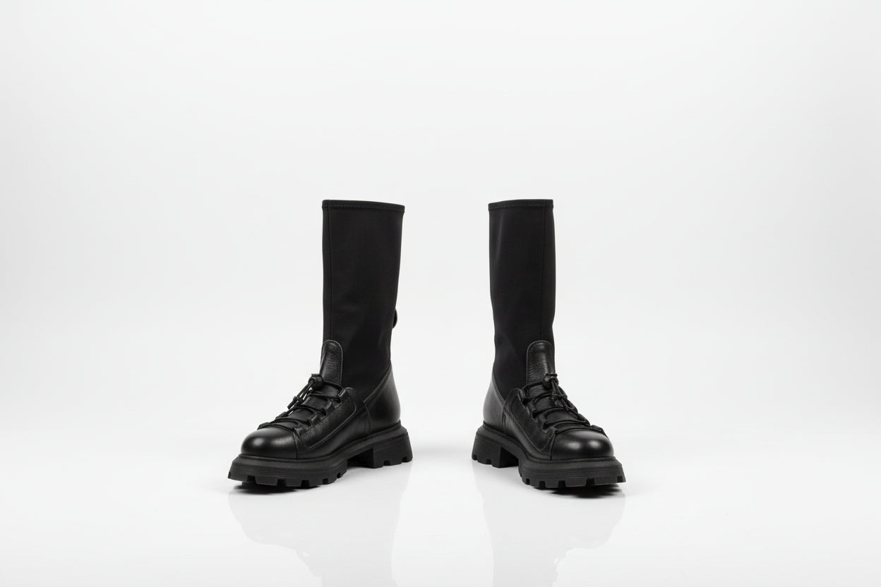 Anfibi Donna Neri Chunky - Combat Boots con Suola Carrarmato Spessa